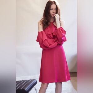Kobi Halperin pink silk cold shoulder ruffle feminine mini dress